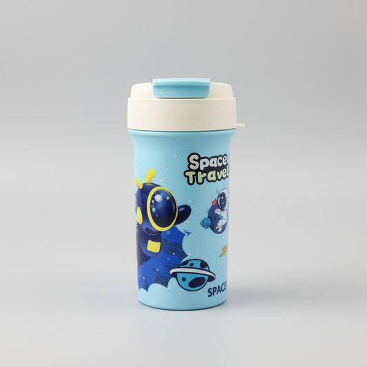 Astronaut Space Travel Printed Plastic Water Bottle For Kids - 400 ML