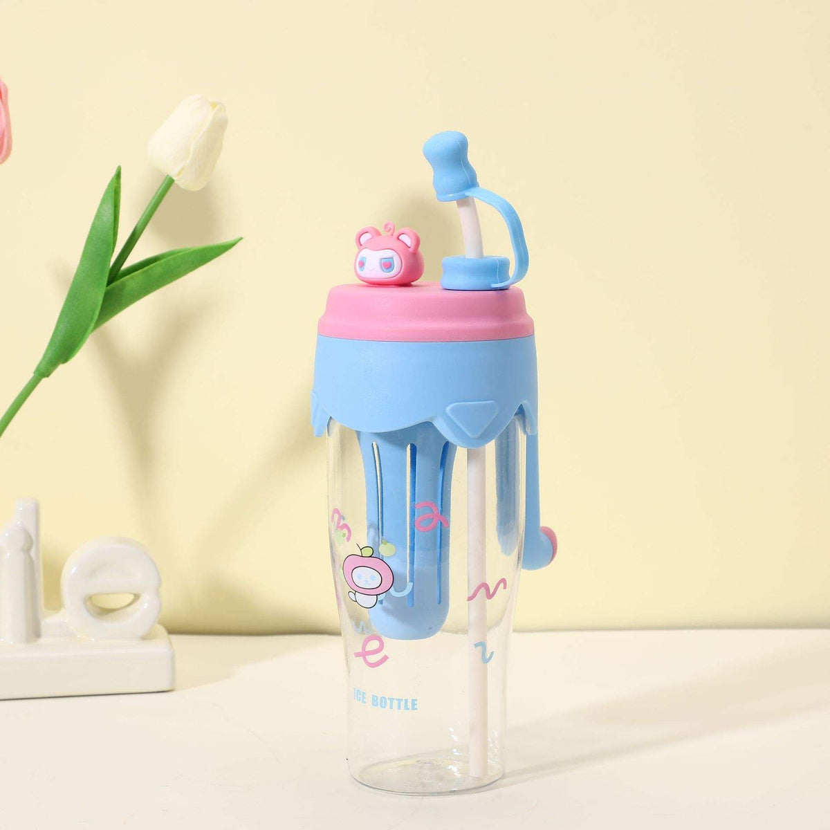 Summer Travel Cartoon Anime Water Bottle - 900 ML - Cute Design in Random Colors