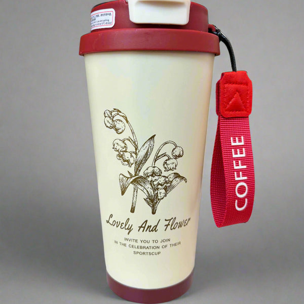 Blooming Delight Tumbler - Insulated Stainless Steel Cream & Red Mug - 600 ML - Project M Shop