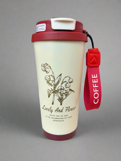 Blooming Delight Tumbler - Insulated Stainless Steel Cream & Red Mug - 600 ML - Project M Shop