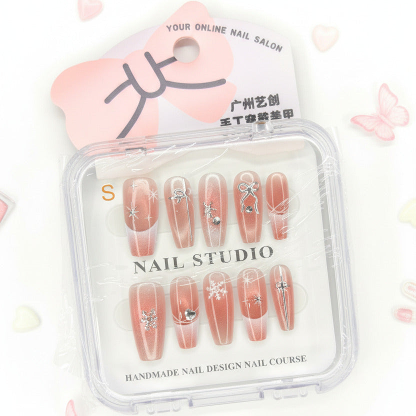Snow Flake Charm Glossy Press-On Nails - Size S - Project M Shop