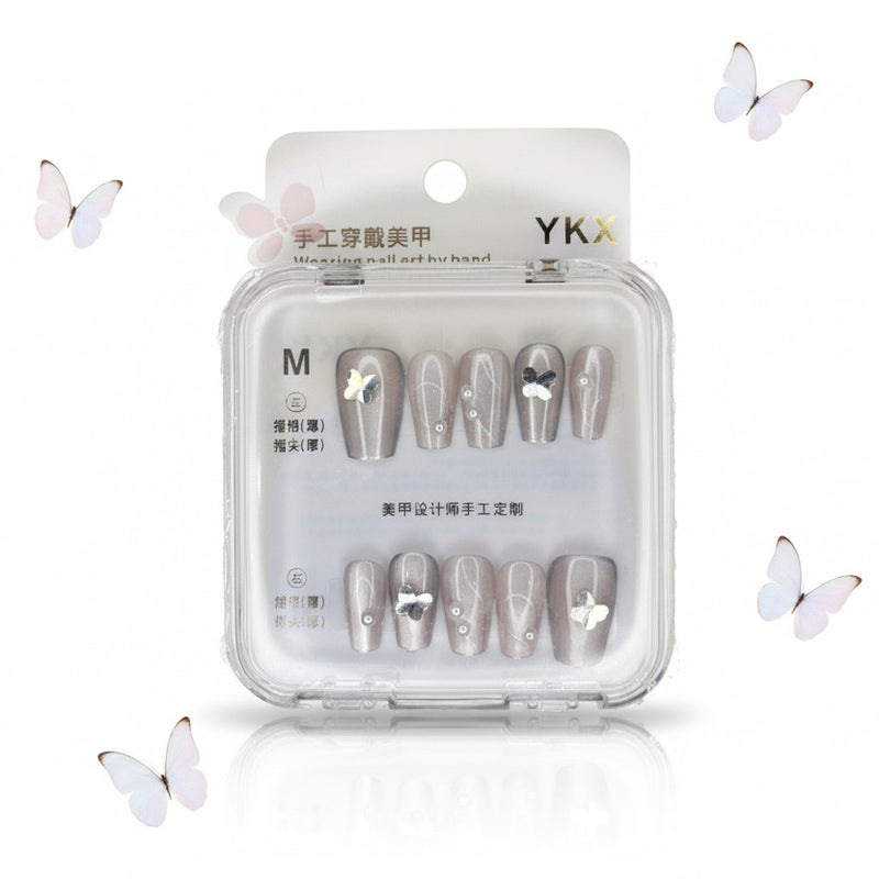 Metallic Butterfly & Pearl Press-on Nails - M Size - Project M Shop