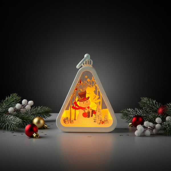Snow-man Triangle Shaped Lantern LED Light For Decoration - For Indoor Use (White) - Project M Shop