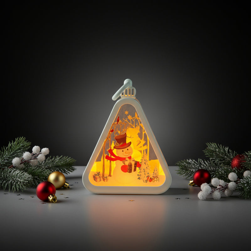 Snow-man Triangle Shaped Lantern LED Light For Decoration - For Indoor Use (White) - Project M Shop