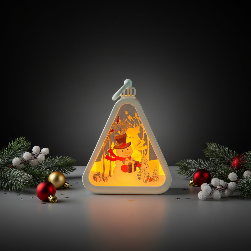 Snow-man Triangle Shaped Lantern LED Light For Decoration - For Indoor Use (White) - Project M Shop