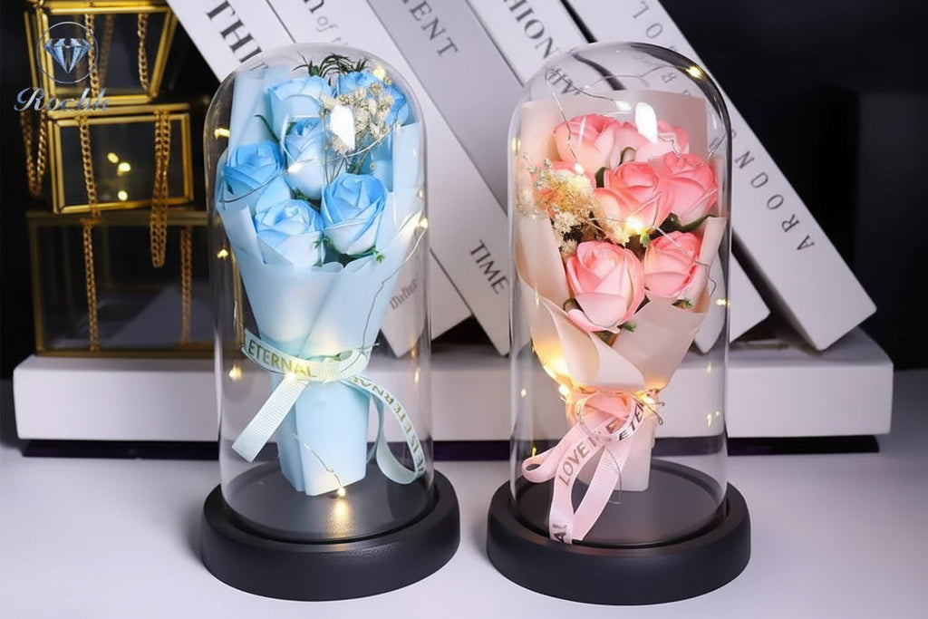 Artificial Soap Rose Acrylic Dome Glass For Valentine's day or Gifting - Project M Shop