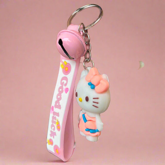Hello Kitty Keychain With Strap and Bell - PVC Rubber Accessory - Project M Shop