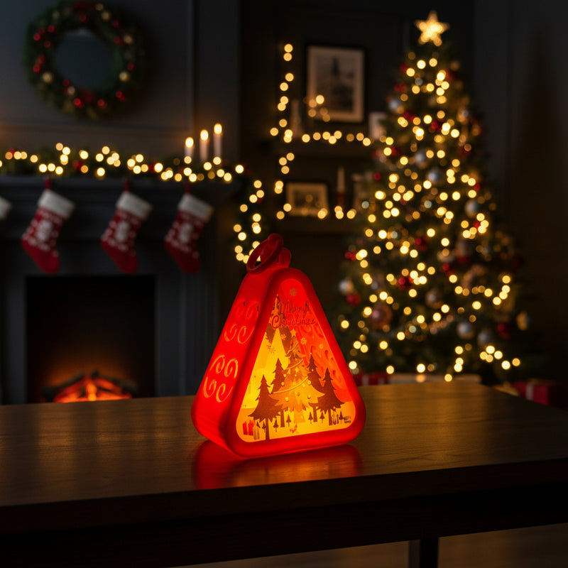 Christmas Tree Triangle Shaped Lantern LED Light For Decoration - For Indoor Use (Red) - Project M Shop