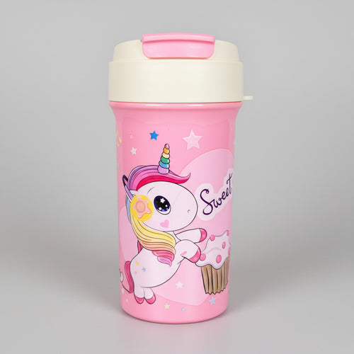 Pink Unicorn Water Bottle for Kids - 400 ML Printed Plastic Design
