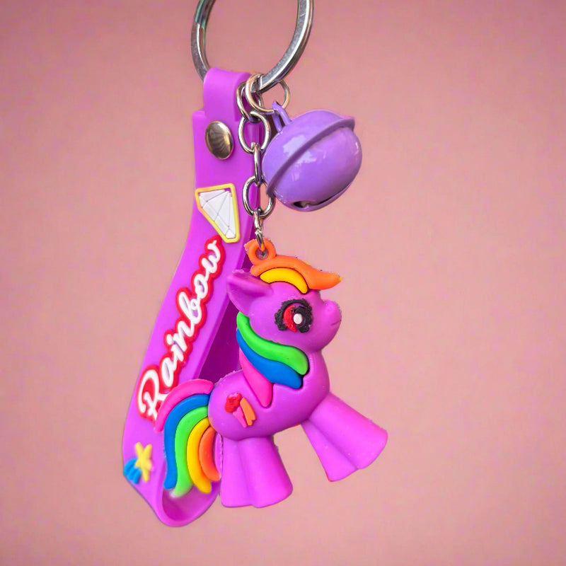 Purple Pony Keychain with Strap and Bell - PVC Rubber Accessory - Project M Shop