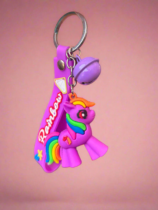 Purple Pony Keychain with Strap and Bell - PVC Rubber Accessory - Project M Shop