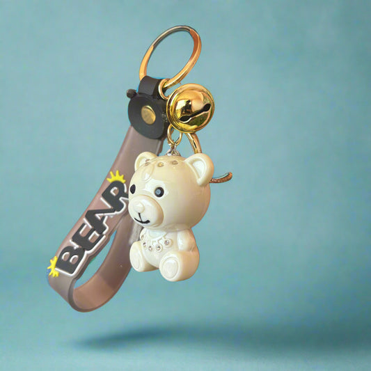 Cream Color Bear Keychain - High Quality Acrylic with Strap - Project M Shop