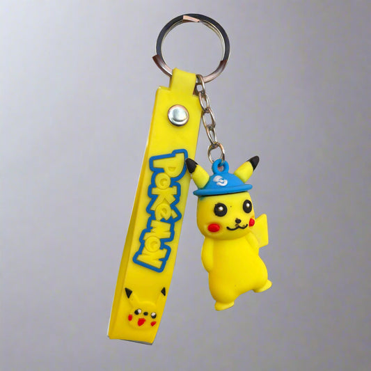 Blue Cap Pikachu Keychain PVC Rubber with Strap - Project M Shop