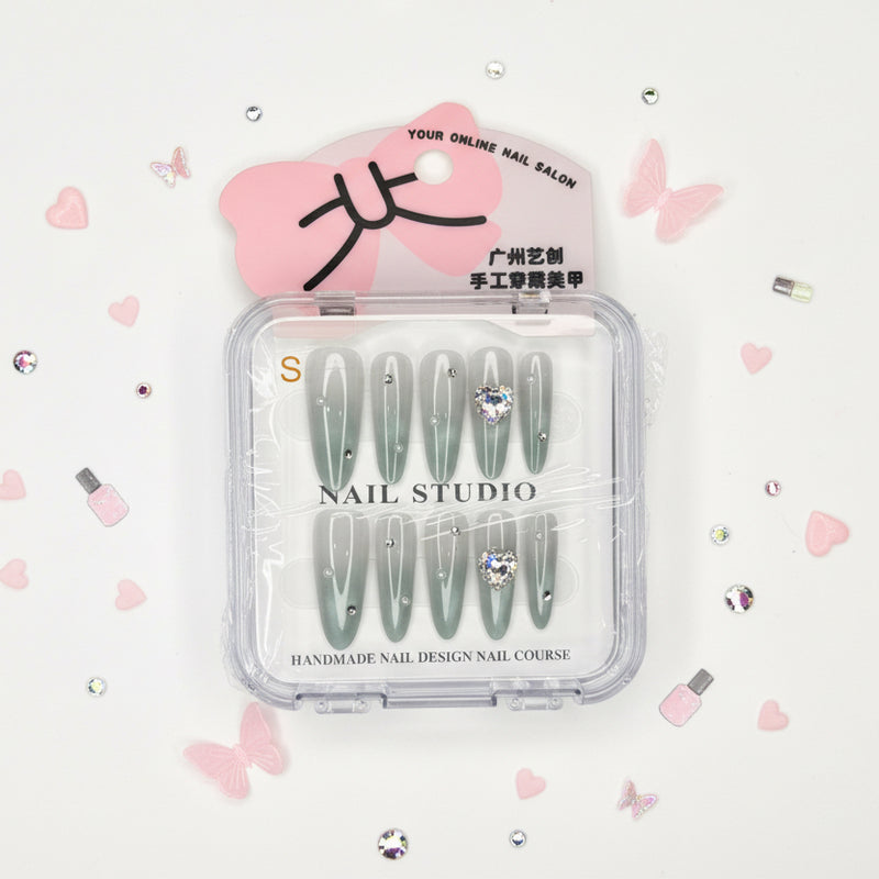 Pearl & Heart Long Press-On Nails - Size S - Project M Shop