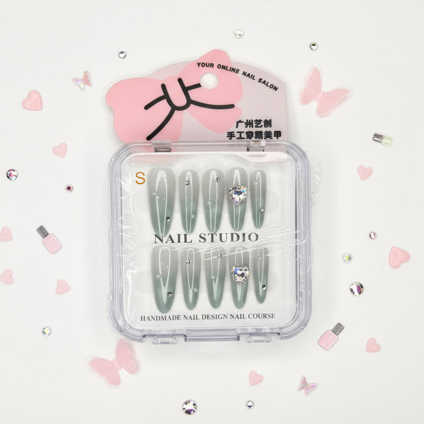 Pearl & Heart Long Press-On Nails - Size S - Project M Shop