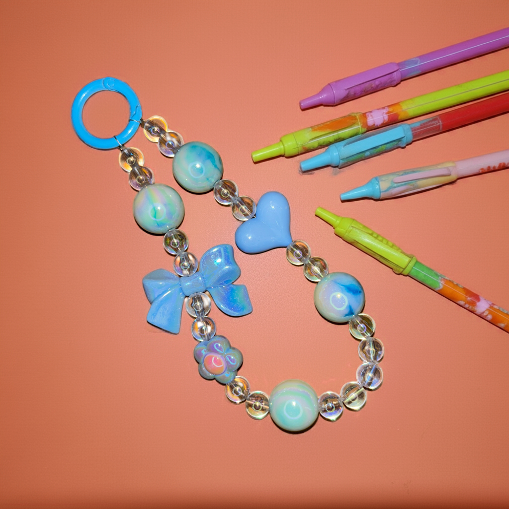 Blue Heart Hair Tie & Bag Charm – 2-in-1 Accessory