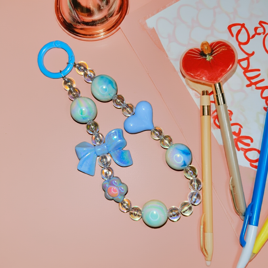 Blue Heart Hair Tie & Bag Charm – 2-in-1 Accessory