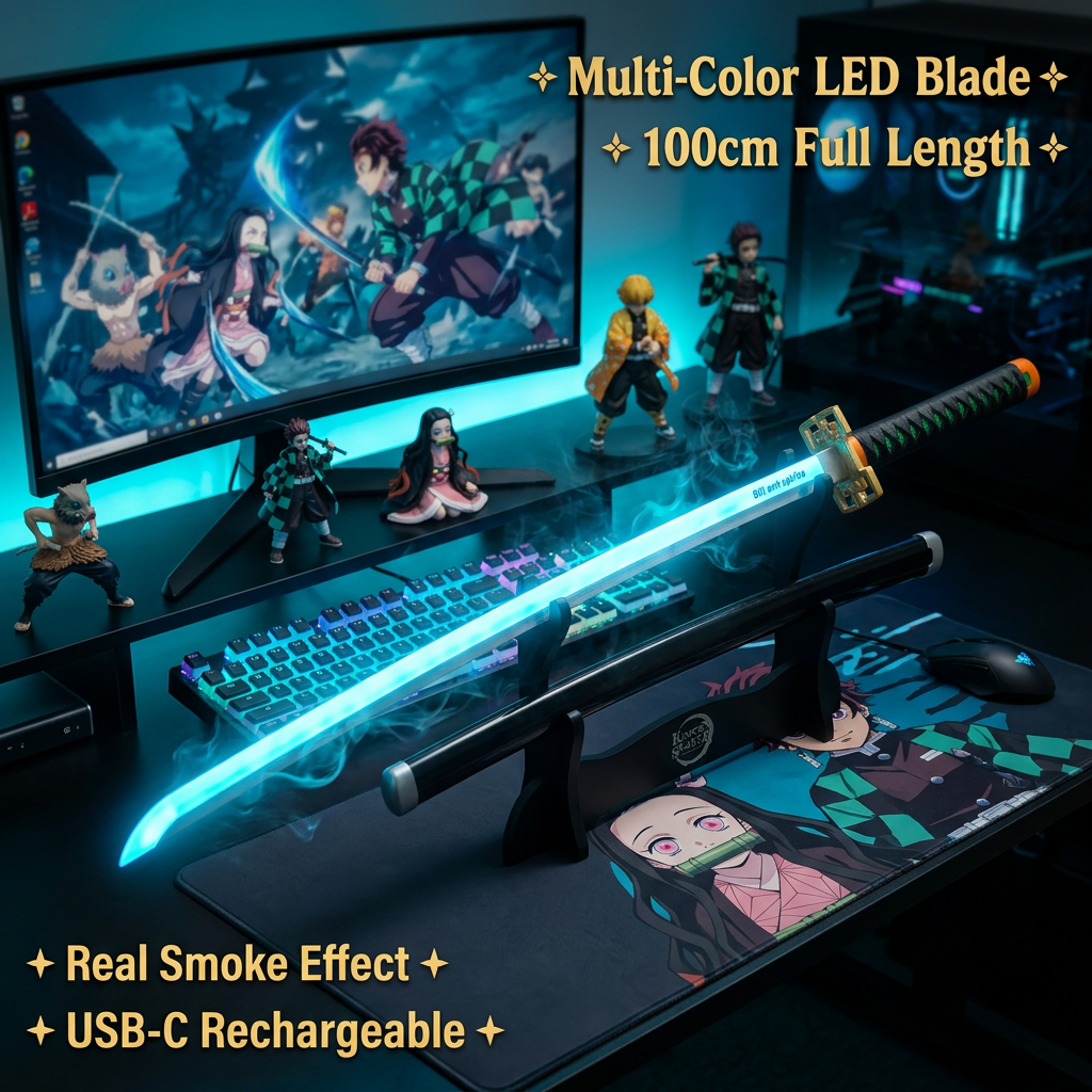 Demon slayer Muichiro Blue RGB LED Light katana With Mist Spray - 105 CM Long - photo 2