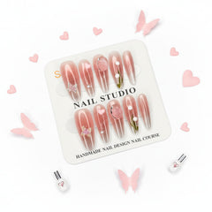 Heart & Butterfly Charm Press-On Nails For Woman- Size S - Project M Shop