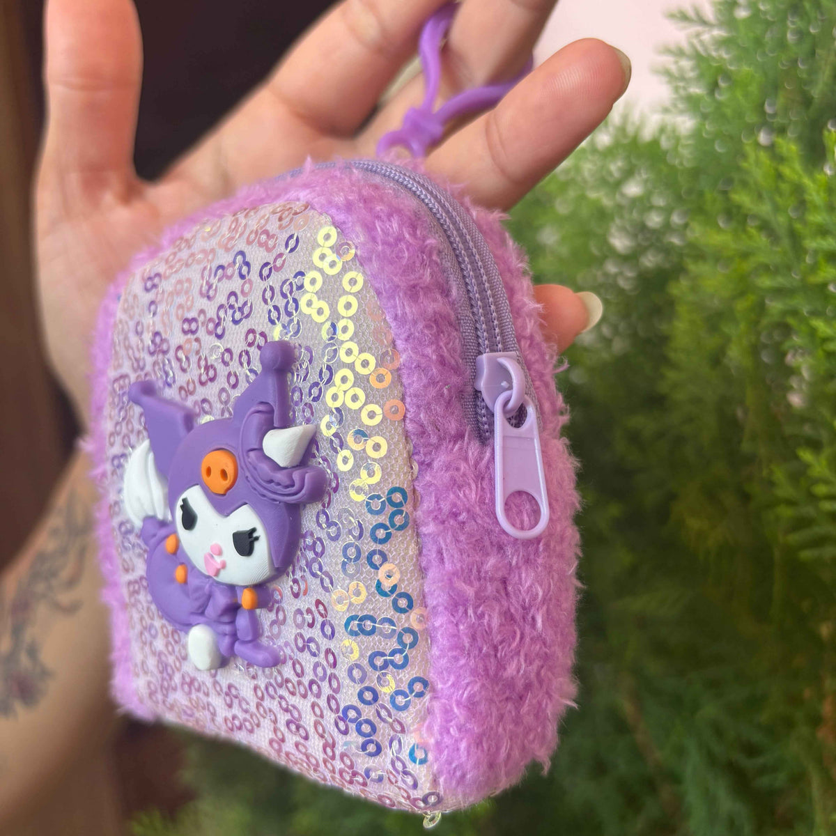 Kuromi Fluffy Coin Purse Keychain – Mini Wallet Charm