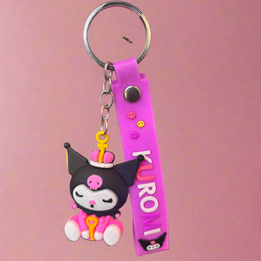 Kuromi PVC Rubber Keychain with Strap - Cute Design Keychain - Project M Shop