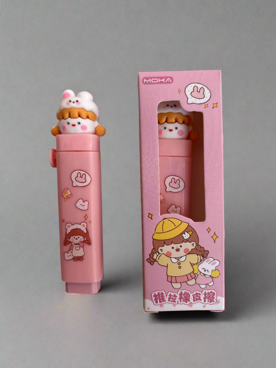 Pink Girl Pen & Eraser Combo – Set of 2 School Stationery
