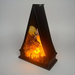 Witch On Broom Triangle Shaped Lantern LED Light For Decoration - For Indoor Use - Project M Shop