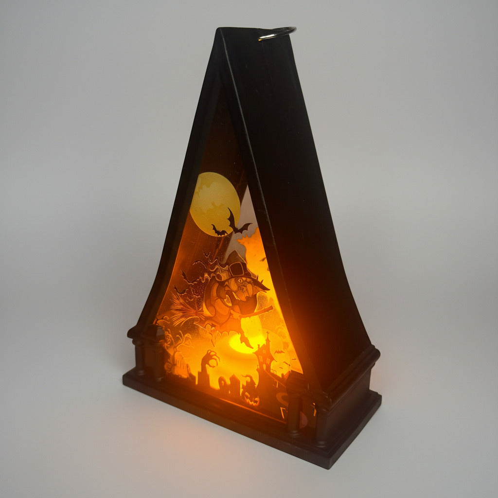 Witch On Broom Triangle Shaped Lantern LED Light For Decoration - For Indoor Use - Project M Shop