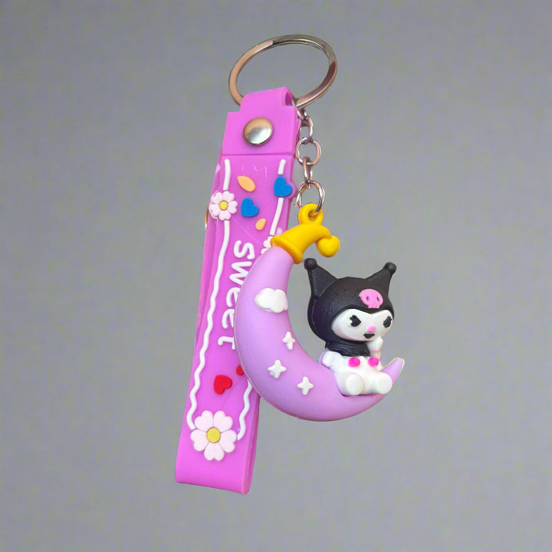 Kuromi Keychain on Moon PVC Rubber with Strap - Project M Shop