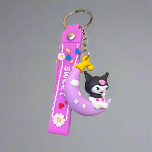 Kuromi Keychain on Moon PVC Rubber with Strap - Project M Shop