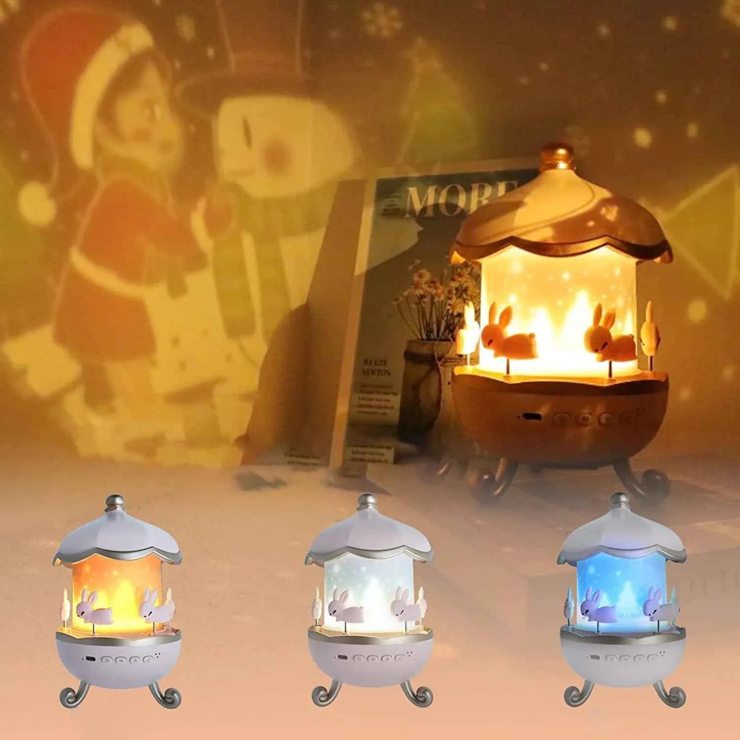 Bunny Carousel Night Lamp - Rotating LED Night Light - Project M Shop