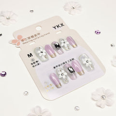 Flower With Gemstone Elegant Press-On Nails - M Size - Project M Shop