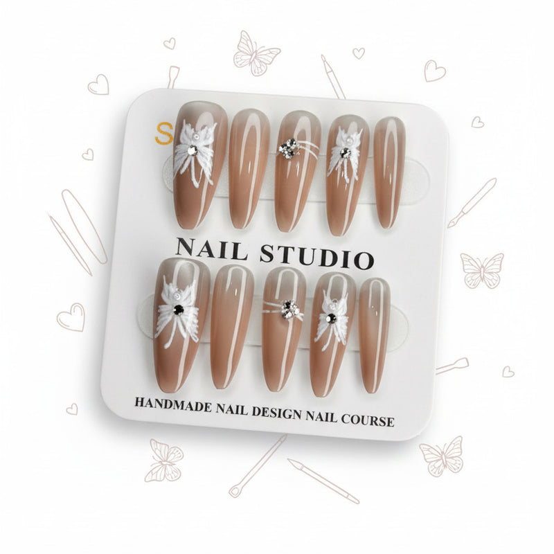 Charming Red Butterfly Long Press-On Nails - Size S - Project M Shop