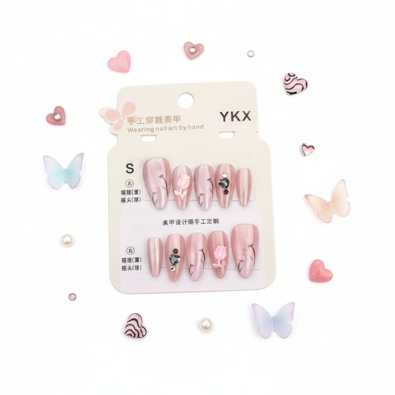 White Flower Charms Cute Press-On Nails - Size S - Project M Shop
