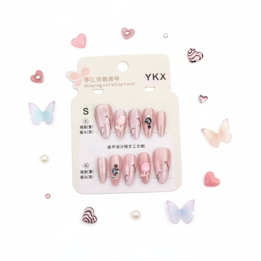 White Flower Charms Cute Press-On Nails - Size S - Project M Shop