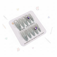 Pearl & Heart Long Press-On Nails - Size S - Project M Shop