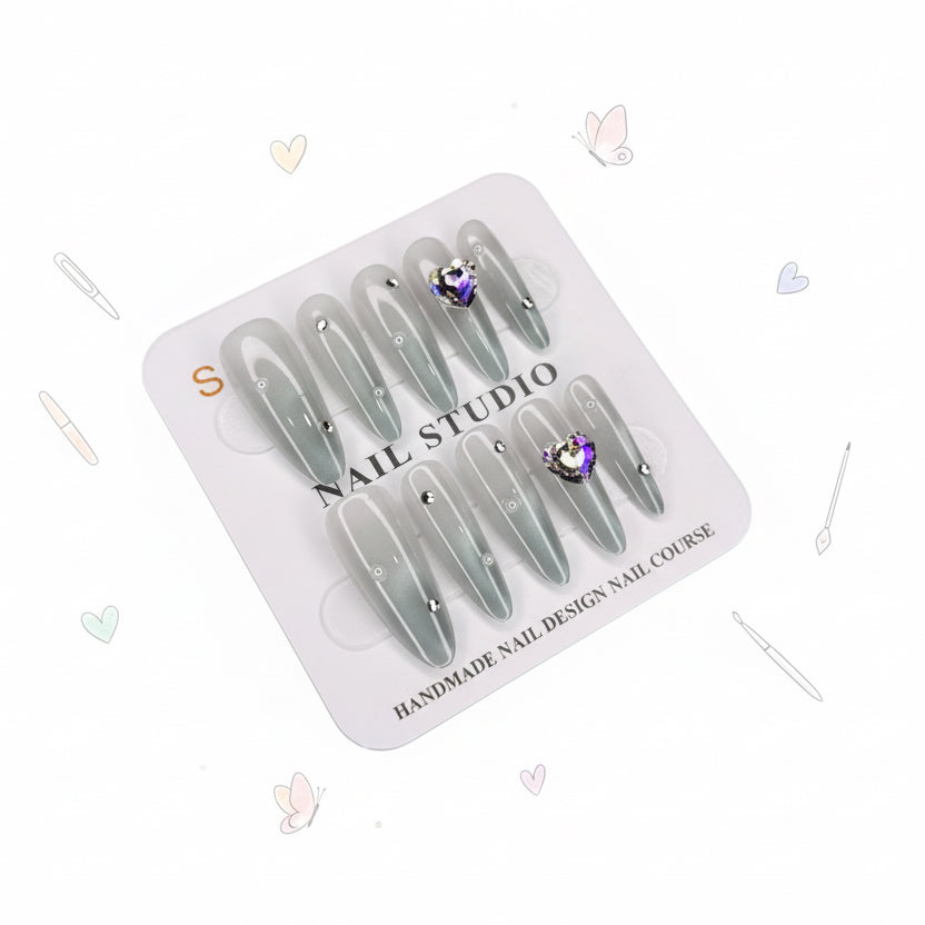 Pearl & Heart Long Press-On Nails - Size S - Project M Shop