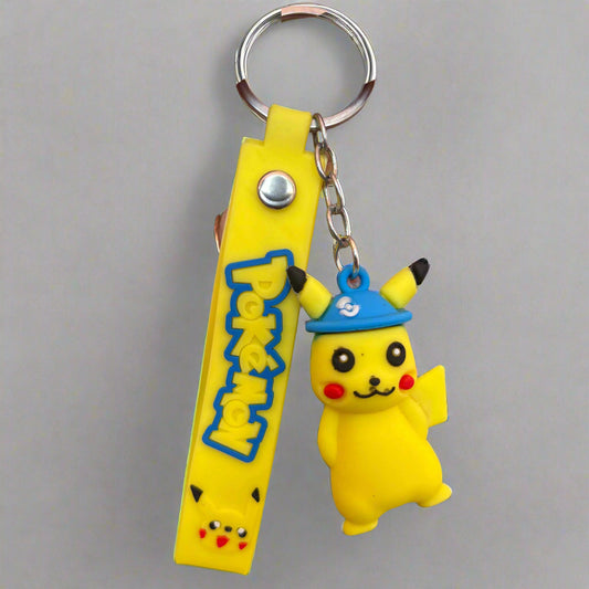 Blue Cap Pikachu Keychain PVC Rubber with Strap - Project M Shop