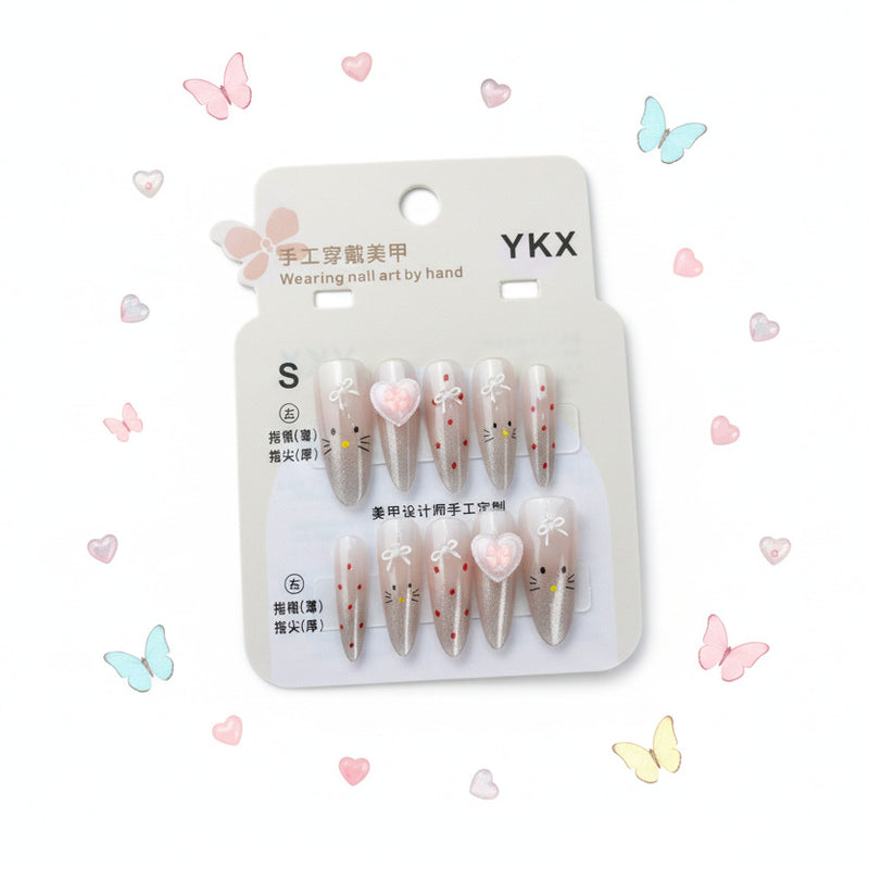 Heart & Kitty Charms Beautiful Press-On Nails - Size S - Project M Shop