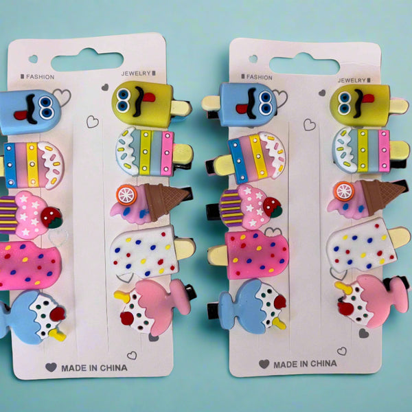 Set of 2 Colorful Ice Cream Hair Clips for Girls - Fun and Vibrant Hair Accessories - Project M Shop