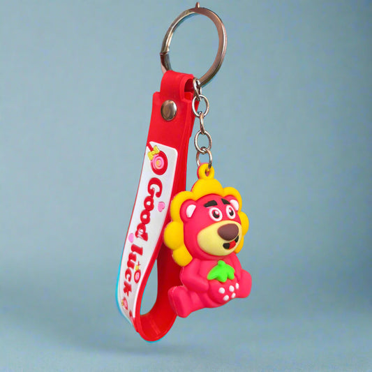 Red and Yellow Bear Keychain with Strap - PVC Rubber Design - Project M Shop