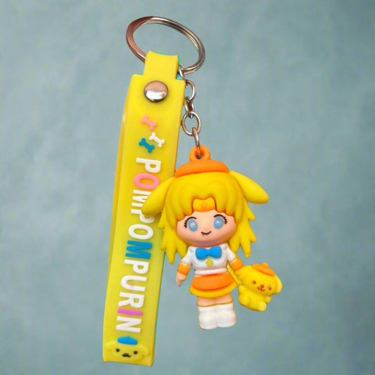 Girl With PomPurin Keychain PVC Rubber Keychain with Strap - Project M Shop