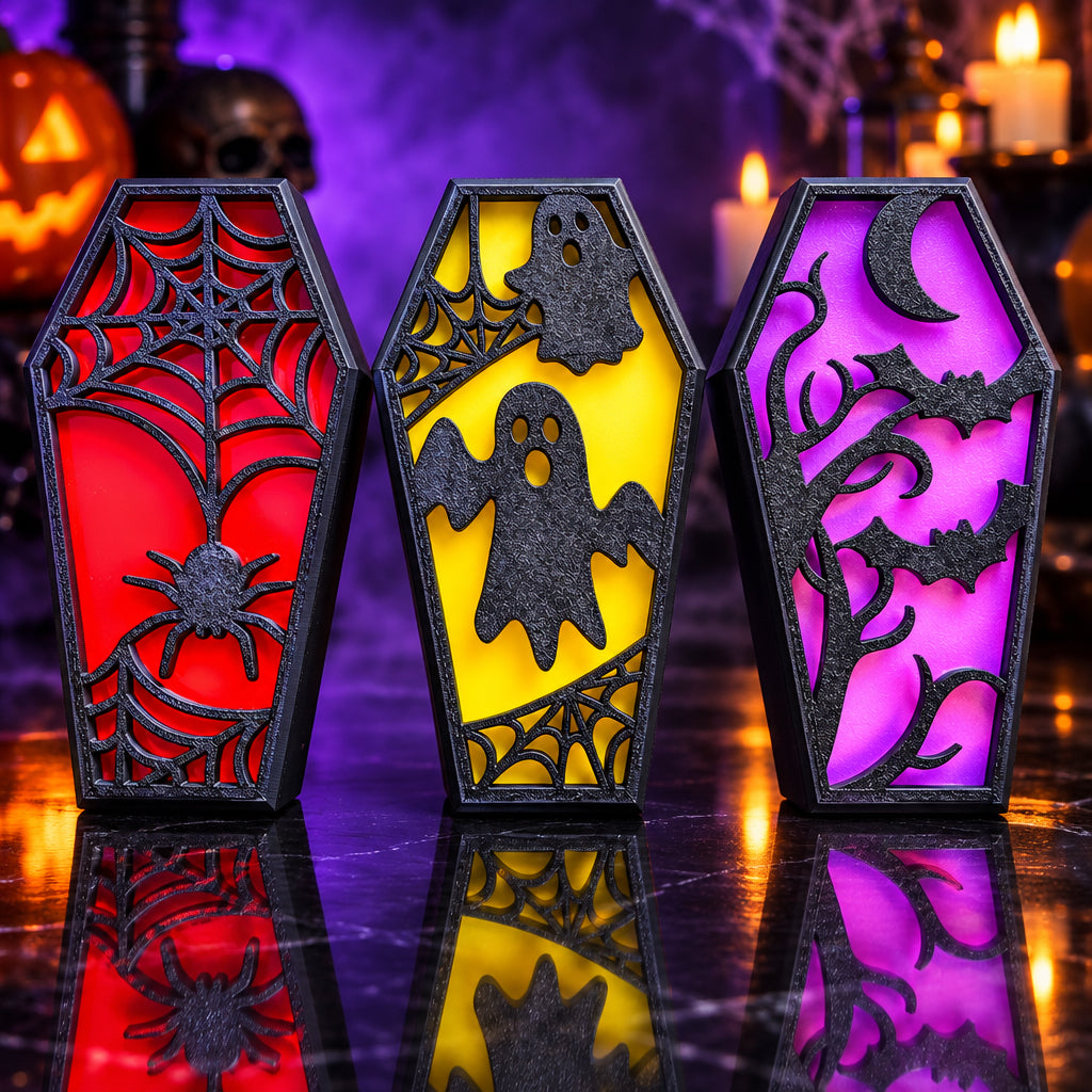 Coffin Style Scary Halloween Light Box - Set of 3 | Spooky Decor - photo 2