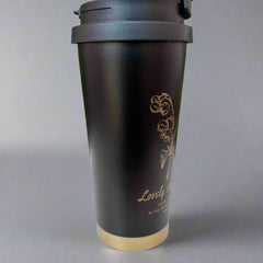 Elegant Insulated Tumbler - Black & Golden Flower Design 600 ML - Project M Shop