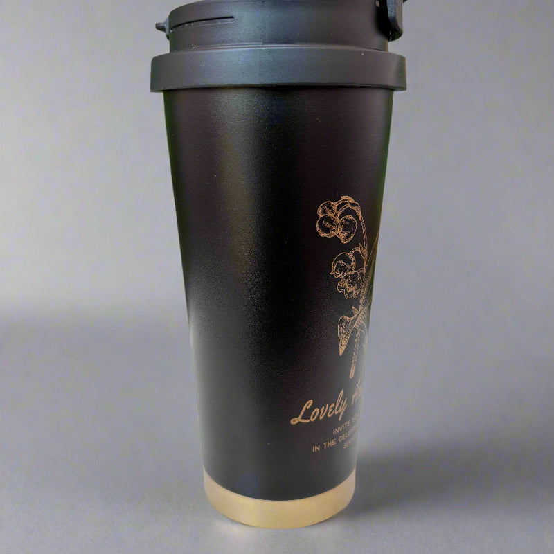 Elegant Insulated Tumbler - Black & Golden Flower Design 600 ML - Project M Shop