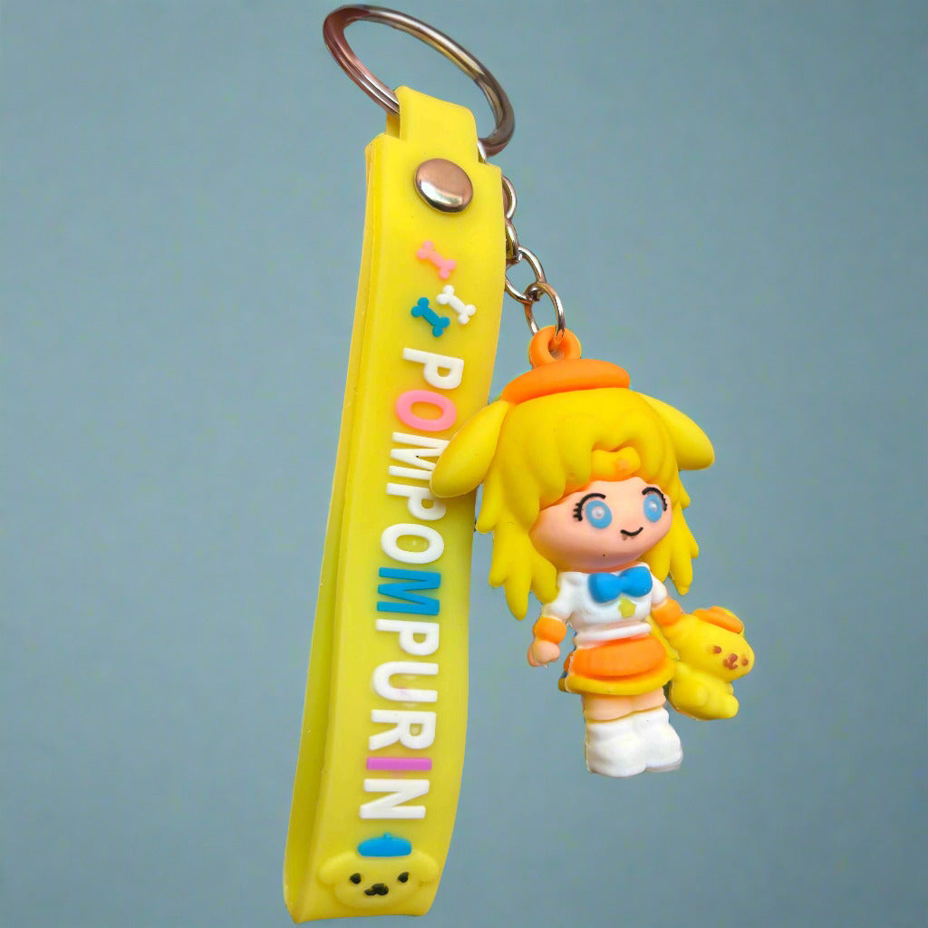 Girl with PomPurin PVC Keychain – Cute Sanrio Charm