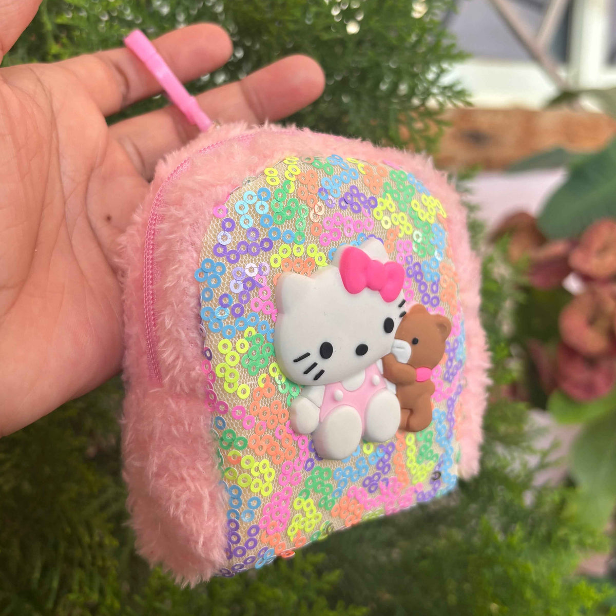 Hello Kitty Fluffy Coin Purse Keychain – Mini Wallet Charm