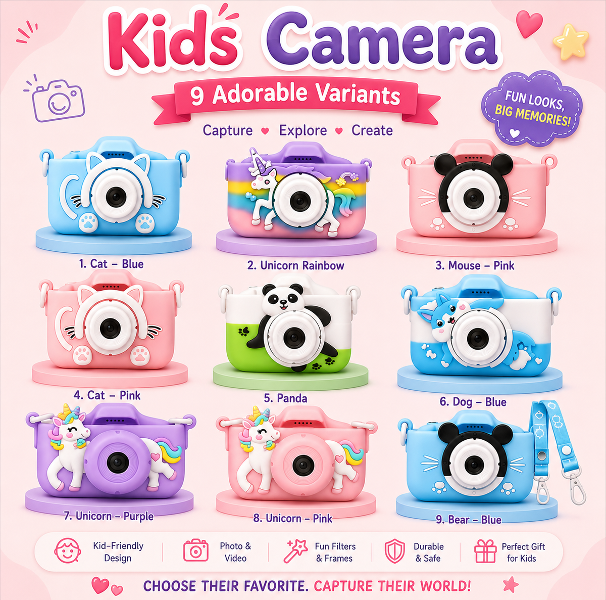 Kids 40MP 1080p Digital Camera - IPS HD Screen Toy with Dual Back and Selfie Camera, Video, Music, and Games