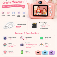 Kids 40MP 1080p Digital Camera - IPS HD Screen Toy with Dual Back and Selfie Camera, Video, Music, and Games