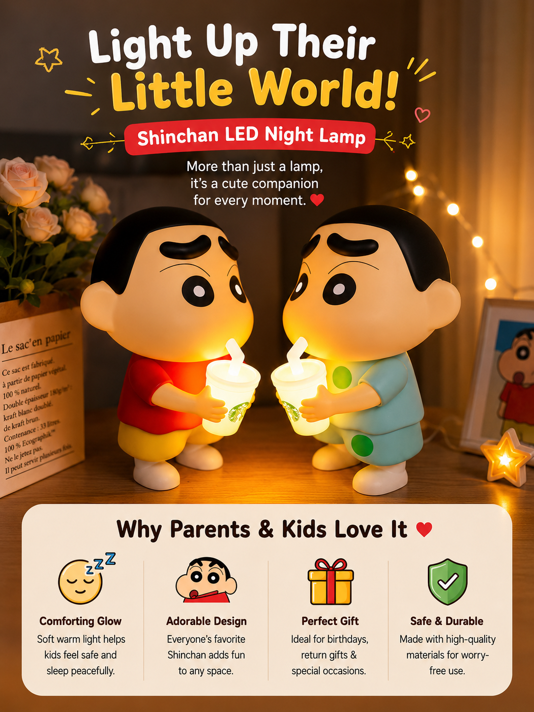 Shinchan Figure With LED Night Light Lamp